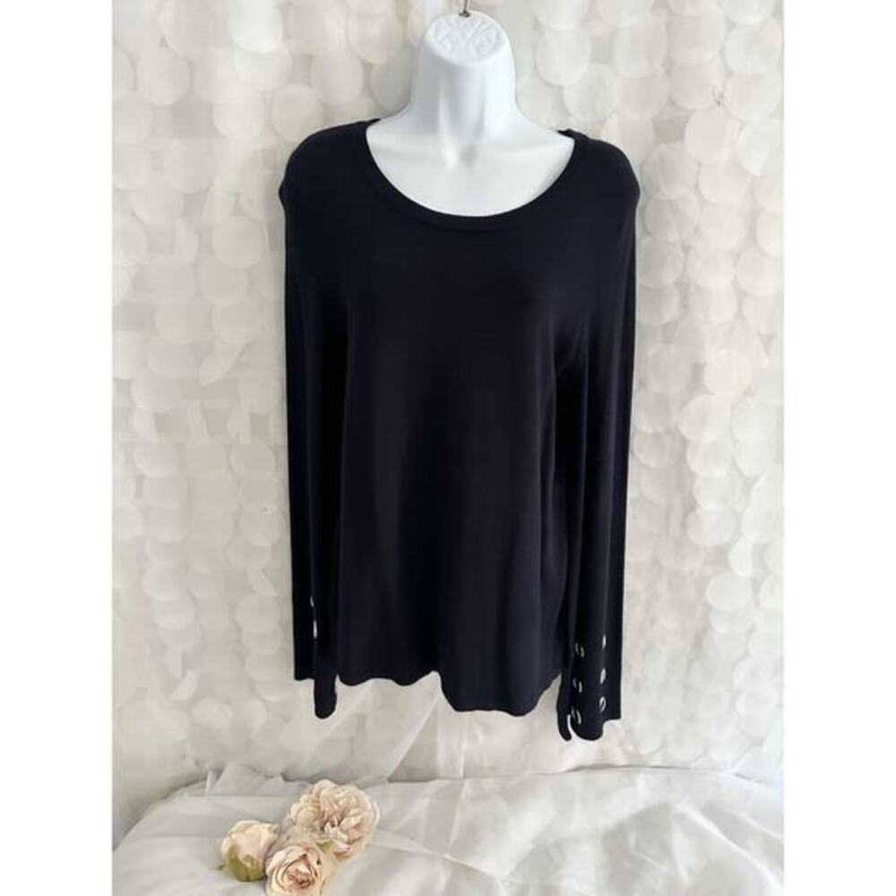 VTG Black Knit Bell Sleeve sweater Medium Silver GROMMETS Carmen Marc Valvo NWT